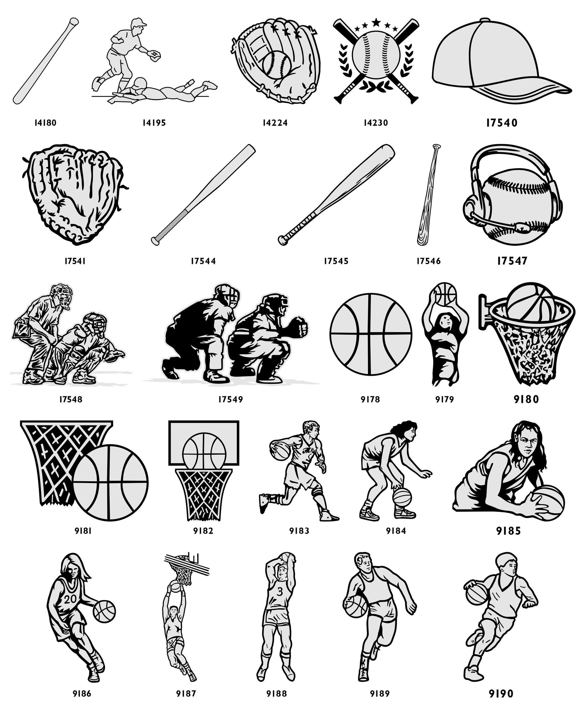 A grid of sports-themed icons and illustrations featuring various balls, equipment, and players.