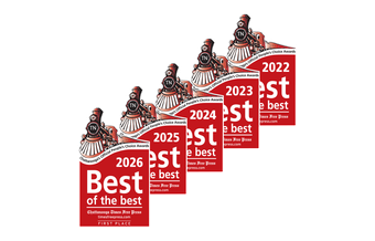 Three red “Best of the Best” award badges from 2022 to 2026, arranged diagonally.
