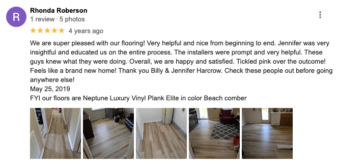 A review for a company called rhonda roberson