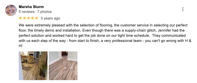A review of a flooring company on a google review page.