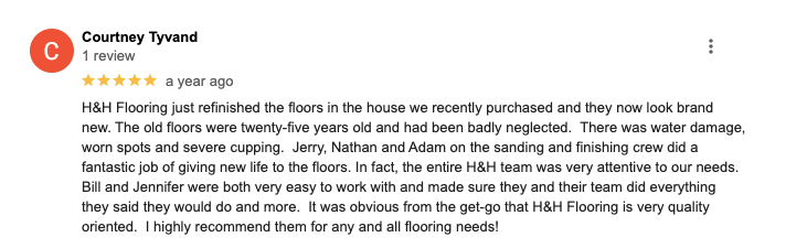 A blurred image of a google review for a flooring company.