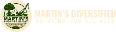Martin’s Diversified Services logo with green tree emblem and tan text, 706-593-4853