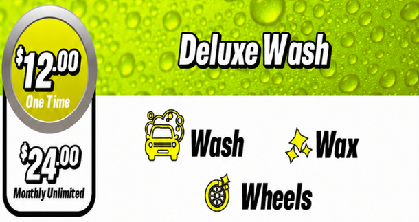 A sign that says deluxe wash on it