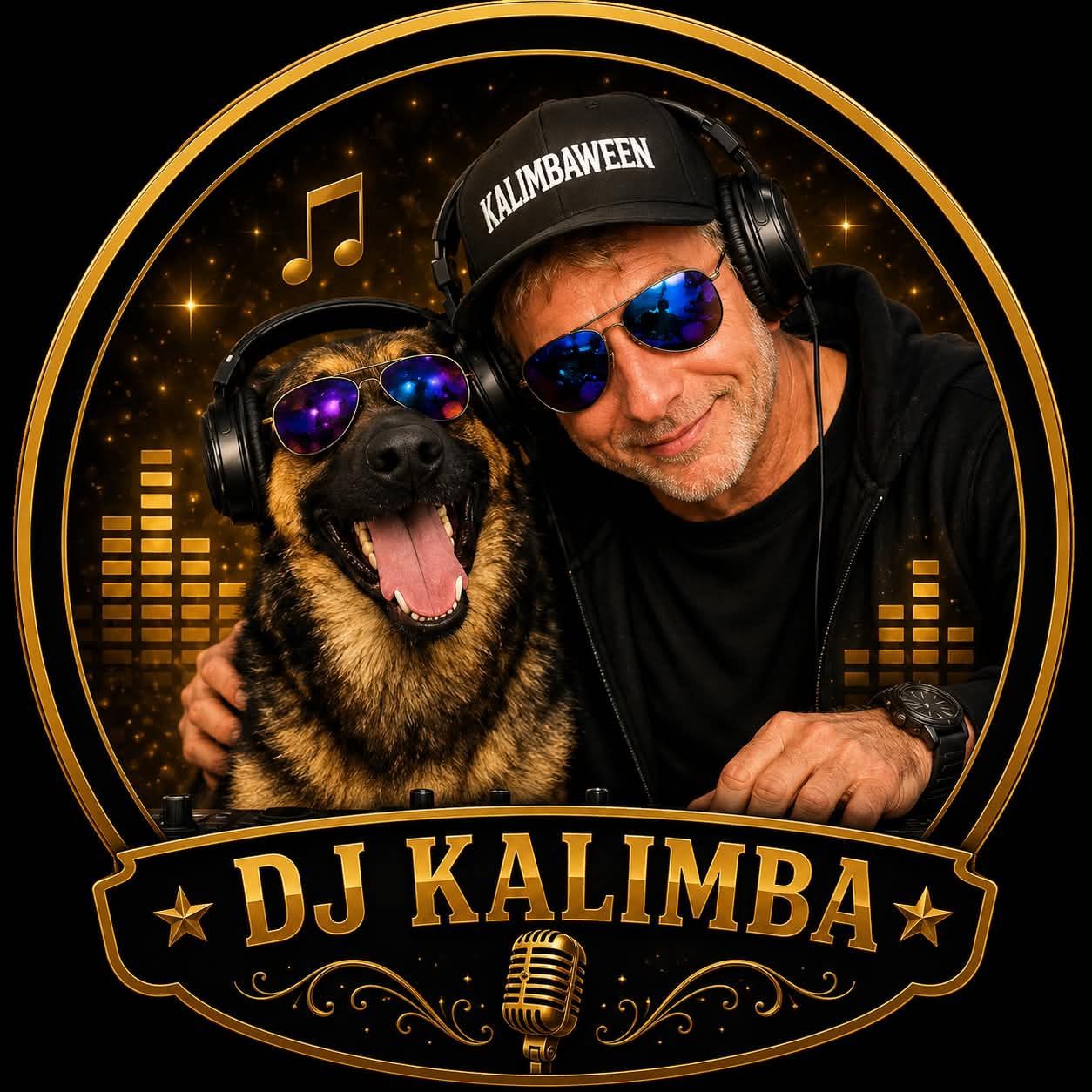 Neon retro DJ-poster met de tekst 