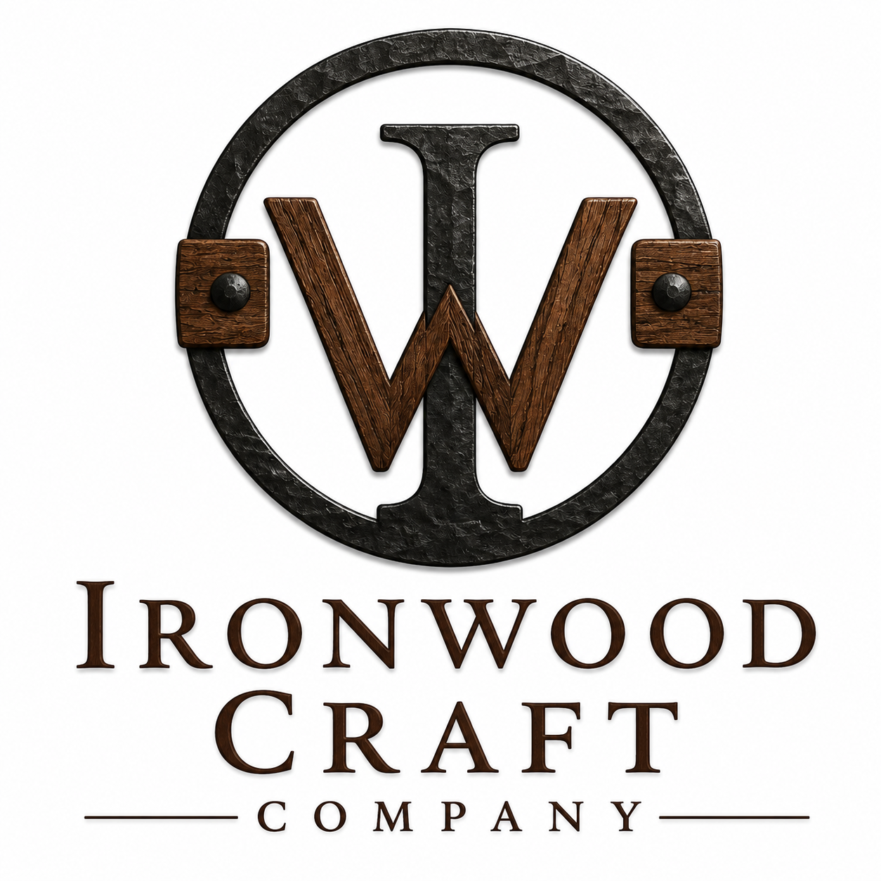 Ironwood Craft logo: stylized W inside a black ring with brown accents