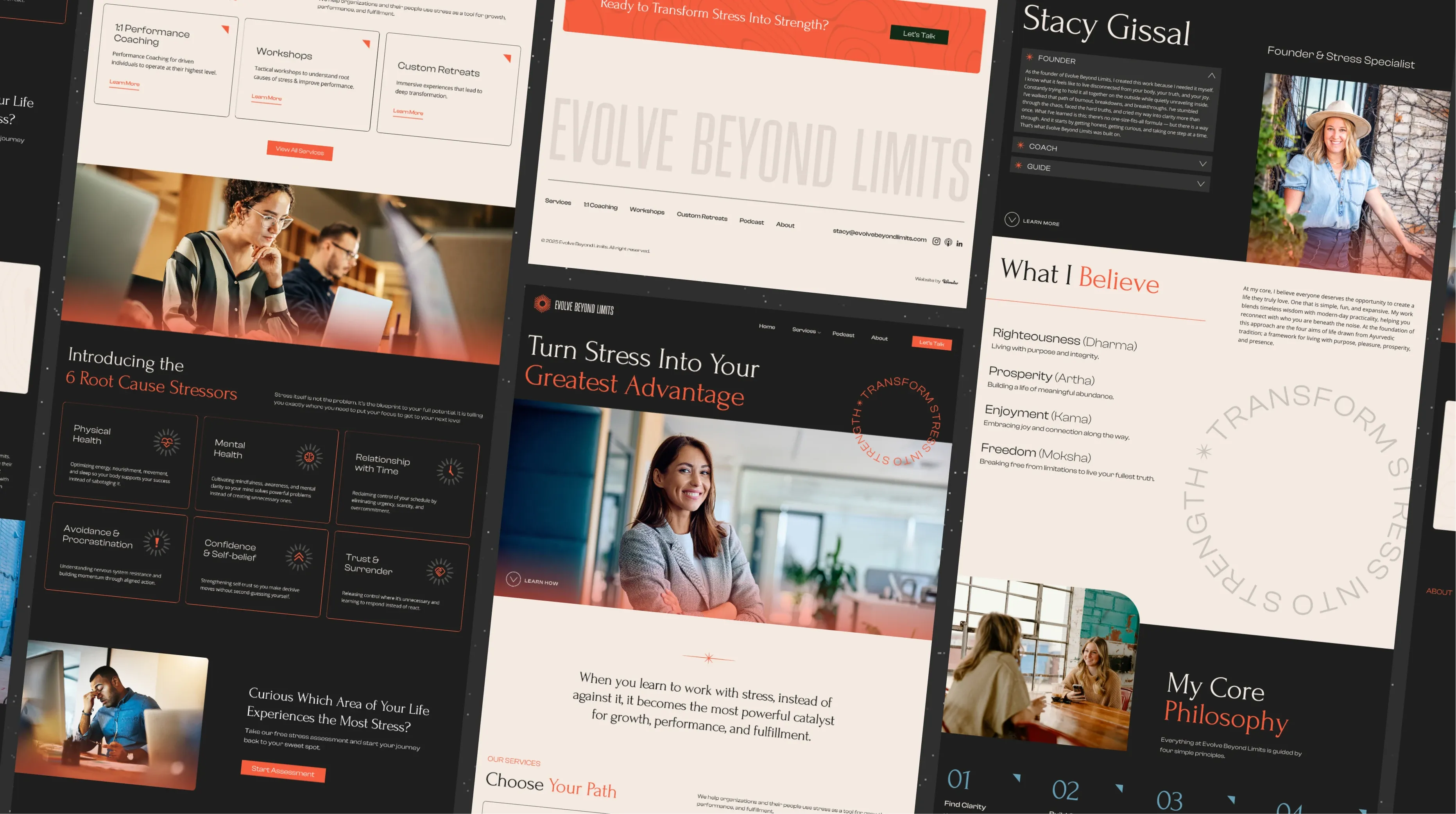 Mockup of website layouts with text and photos of people.