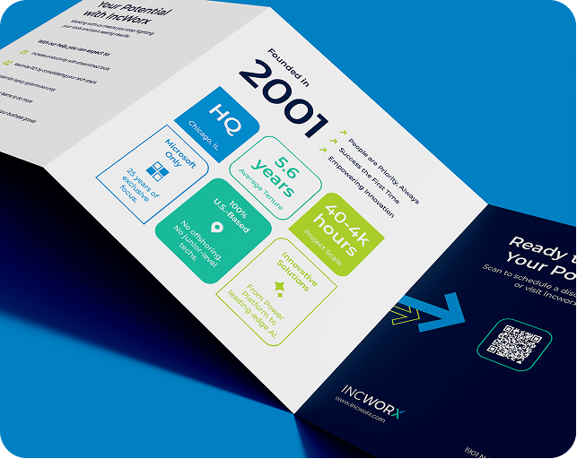 IncWorx Microsoft consulting firm branded rollfold brochure design