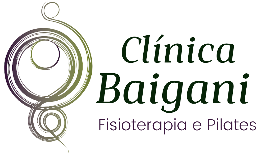 Logo da Clínica Baigani com símbolo circular verde e texto “Fisioterapia e Pilates”.