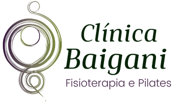 Logo da Clínica Baigani com símbolo circular verde e texto “Fisioterapia e Pilates”.