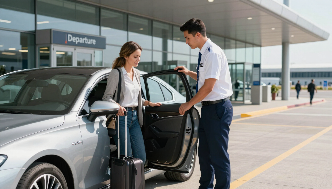 Driver opens a car door for a passenger with luggage during Airport Transfer in Addis Ababa for convenient airport drop-off.