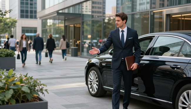 Traveler stands beside a private car during Airport Transfer in Addis Ababa for professional corporate transportation.
