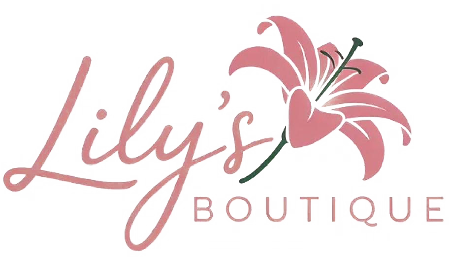 Pink &ldquo;Lily&rsquo;s Boutique&rdquo; logo with a stylized lily flower and elegant script text