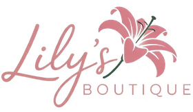 Pink &ldquo;Lily&rsquo;s Boutique&rdquo; logo with a stylized lily flower and elegant script text