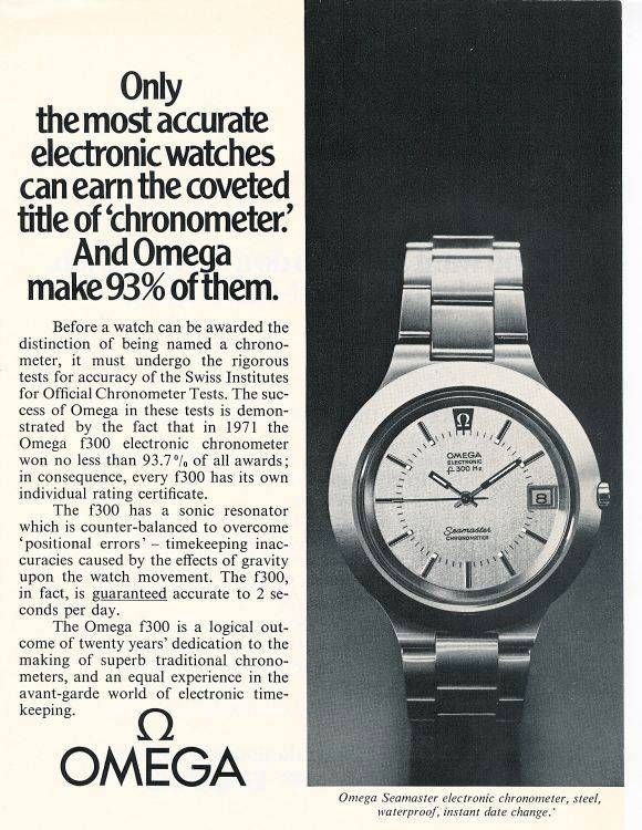 Vintage Omega watch ad with silver wristwatch and headline claiming 93% of chronometers are Omega