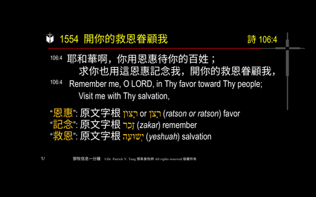 A presentation slide with Chinese and English text about faith and law, along with Greek word roots.