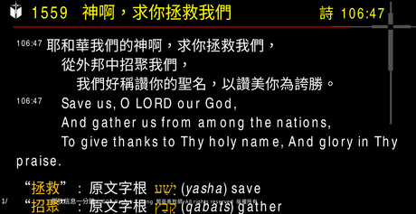 A presentation slide with Chinese and English text about faith and law, along with Greek word roots.