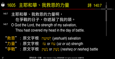 A presentation slide with Chinese and English text about faith and law, along with Greek word roots.