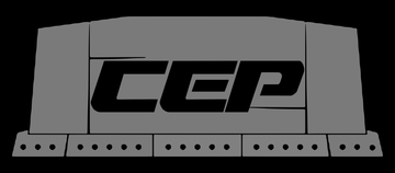 Black-and-gray CEP logo on a segmented rectangular block
