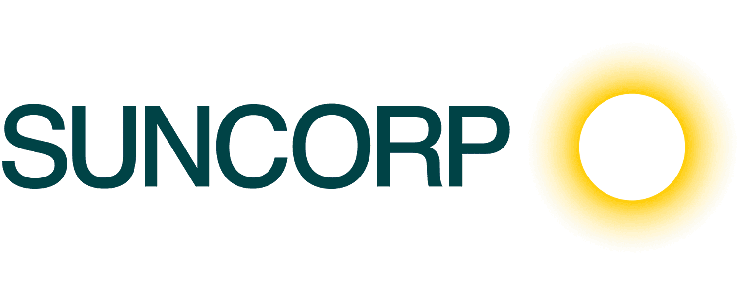 Suncorp logo with teal text and a yellow circular symbol on a white background