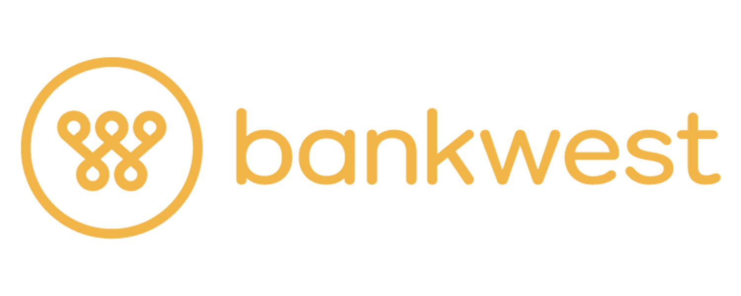 Bankwest logo in orange with circular emblem and wordmark on white background