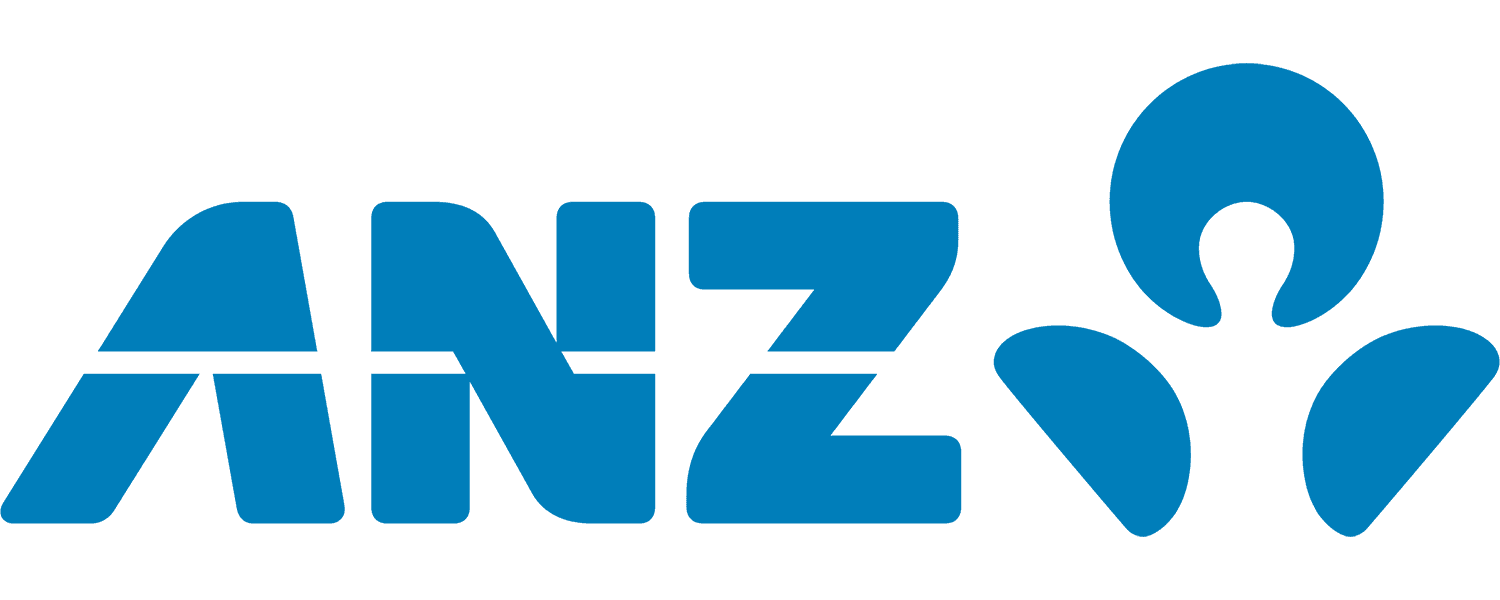 ANZ blue bank logo with stylized lettering and three-dot emblem