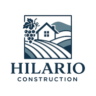 Logo for Hilario Construction featuring a house, vineyard, and text.