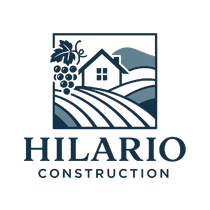 Logo for Hilario Construction featuring a house, vineyard, and text.