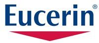 Das Eucerin-Logo ist blau und rot mit einem roten Pfeil.