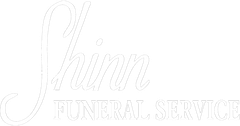 Shinn Funeral Service logo in light gray script and block lettering on a white background