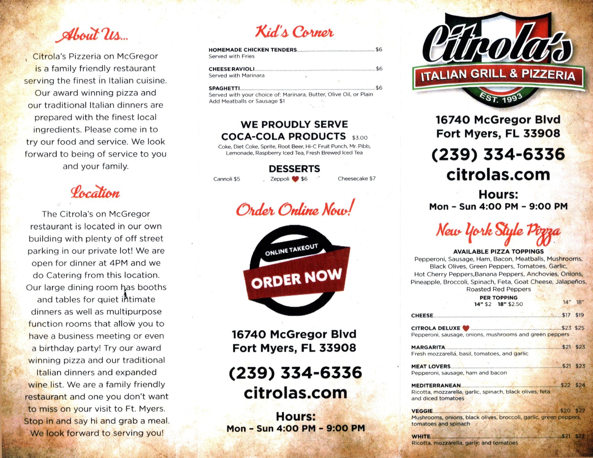 Menu Page ] Citrola's Italian Restaurant Fort Myers Florida