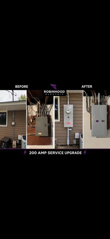 Three side-by-side utility boxes in front of brick and beige building walls, showing before and after views.