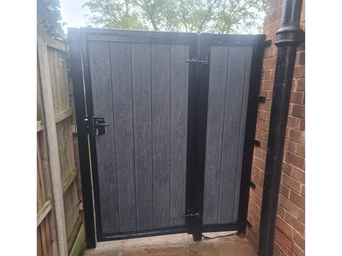 Nottingham Fencing new grey cmposite garden gate inside view