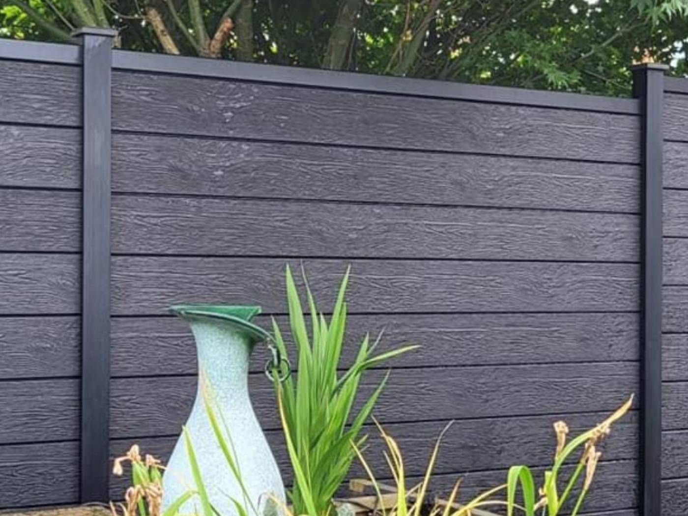 Nottingham Fencing charcoal composite fencing with black aluminium posts