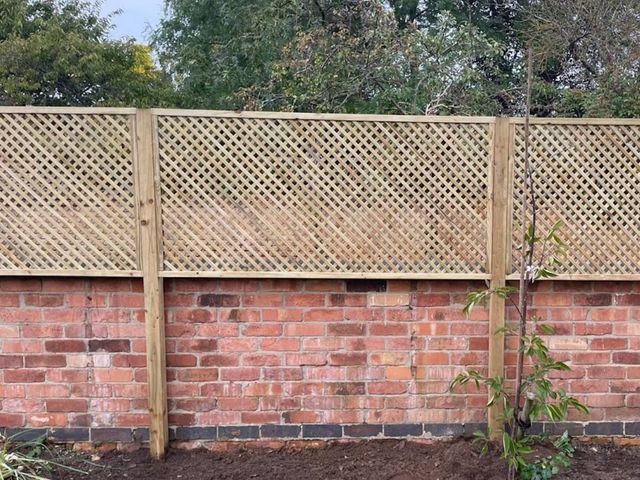 Diamond trellis panels on timber posts raising the height of an old red brick garden wall in Clifton