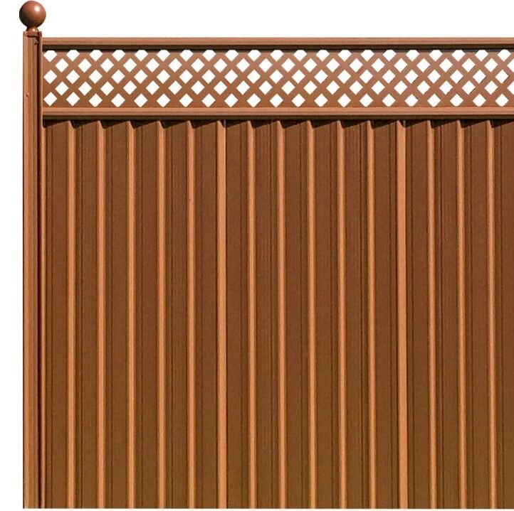 Solid metal fence panel with trellis