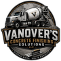 Vanover’s Concrete Finishing Solutions logo with a cement truck and bold black, gold, and white lettering
