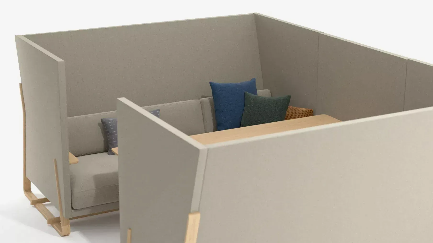 Another angle of the Theo high back booth showcasing how high the back is and how the booth can be more enclosed if you want a more private feel.