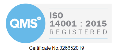 ISO 14001:2015 certification badge with