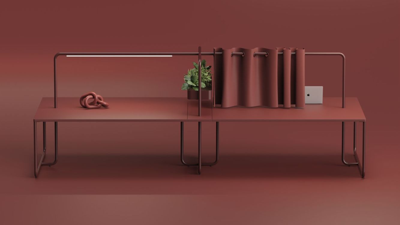 Italian-made Alea office range, including the Itube workstation, a versatile desking solution designed for coworking environments by Saxen Scotland