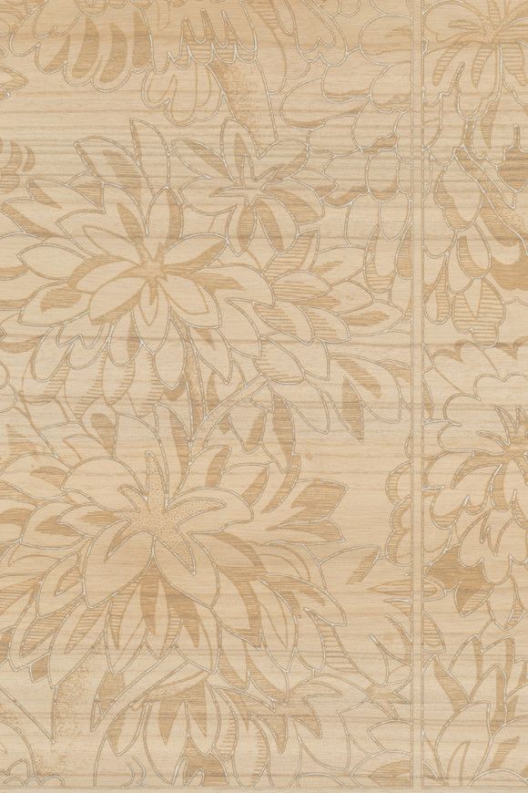 Floral pattern on tan background with grid lines.