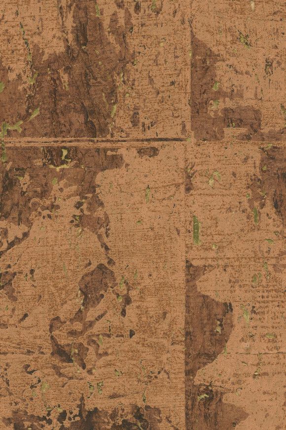 Textured brown surface with darker patches and faint green highlights.