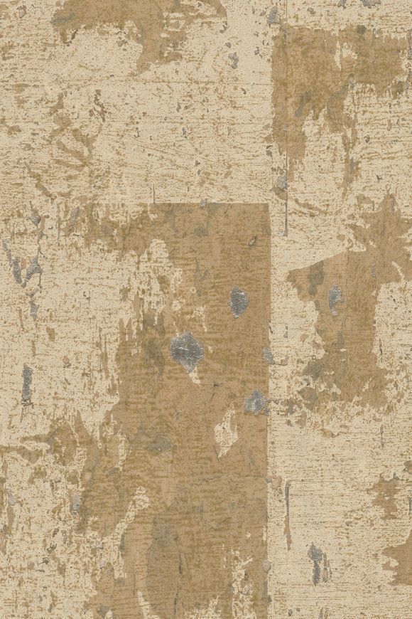 Tan and brown distressed wallpaper with rectangular blocks.