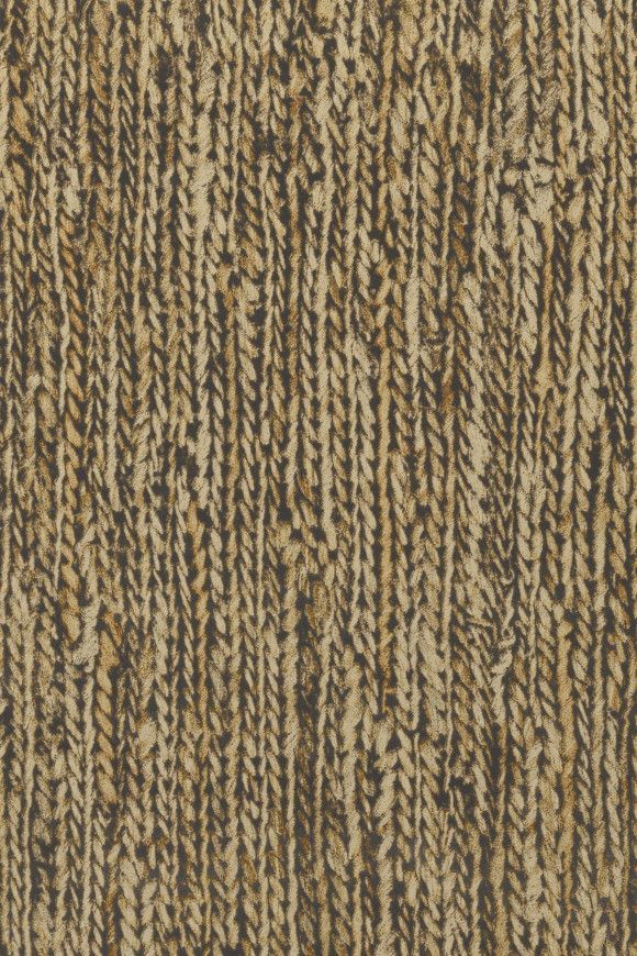 Close-up of woven textile with vertical, textured strands in shades of brown and beige.