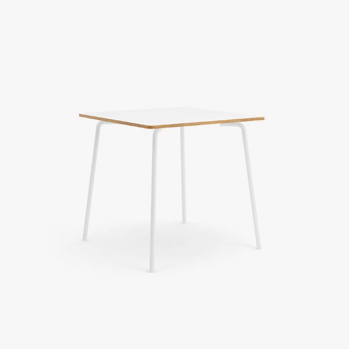 White square table with white legs on a white background.