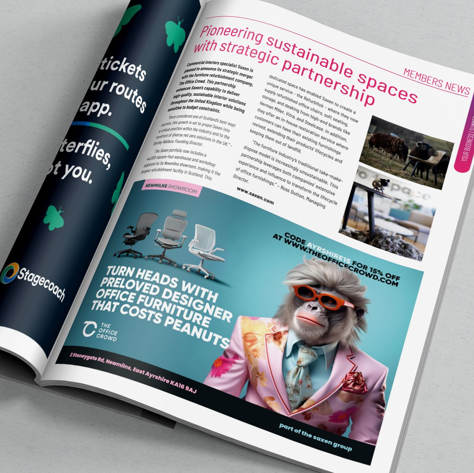 Photo of the Ayrshire Chamber of Commerce Your Business magazine turned to the page where Saxen's article is featured