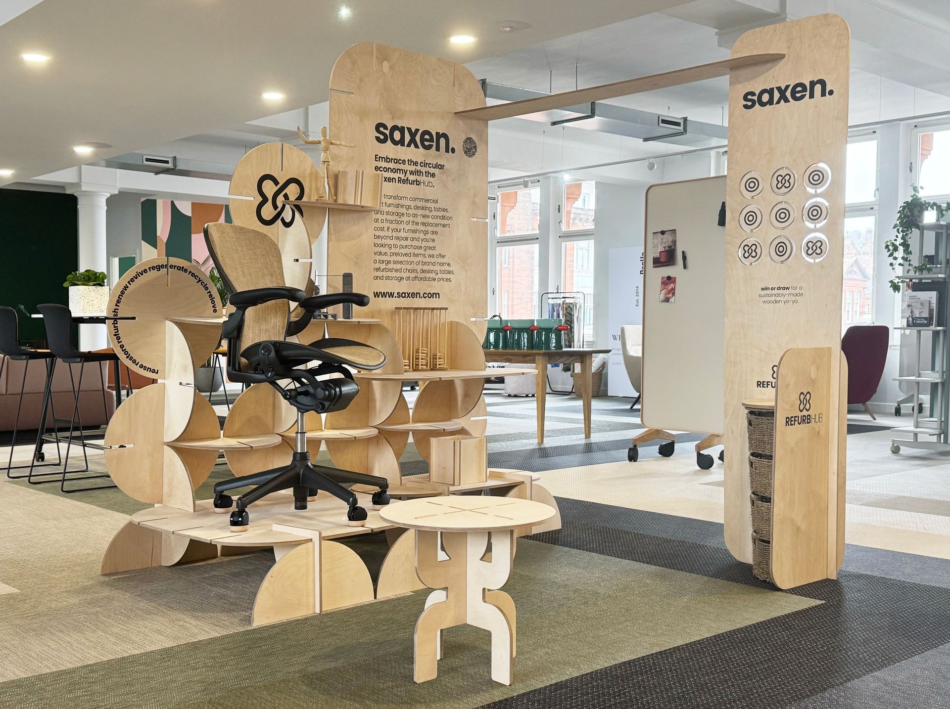 Saxen's birch ply exhibition stand in Glasgow design space, Il Salotto