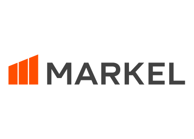 The Markel logo featuring three orange, vertical rectangular bars of increasing height next to the word 