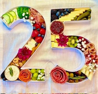 The number 25 is filled with fruits and flowers