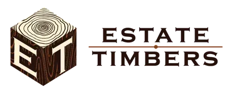 The logo for estate timbers is a cube with a tree stump in it.