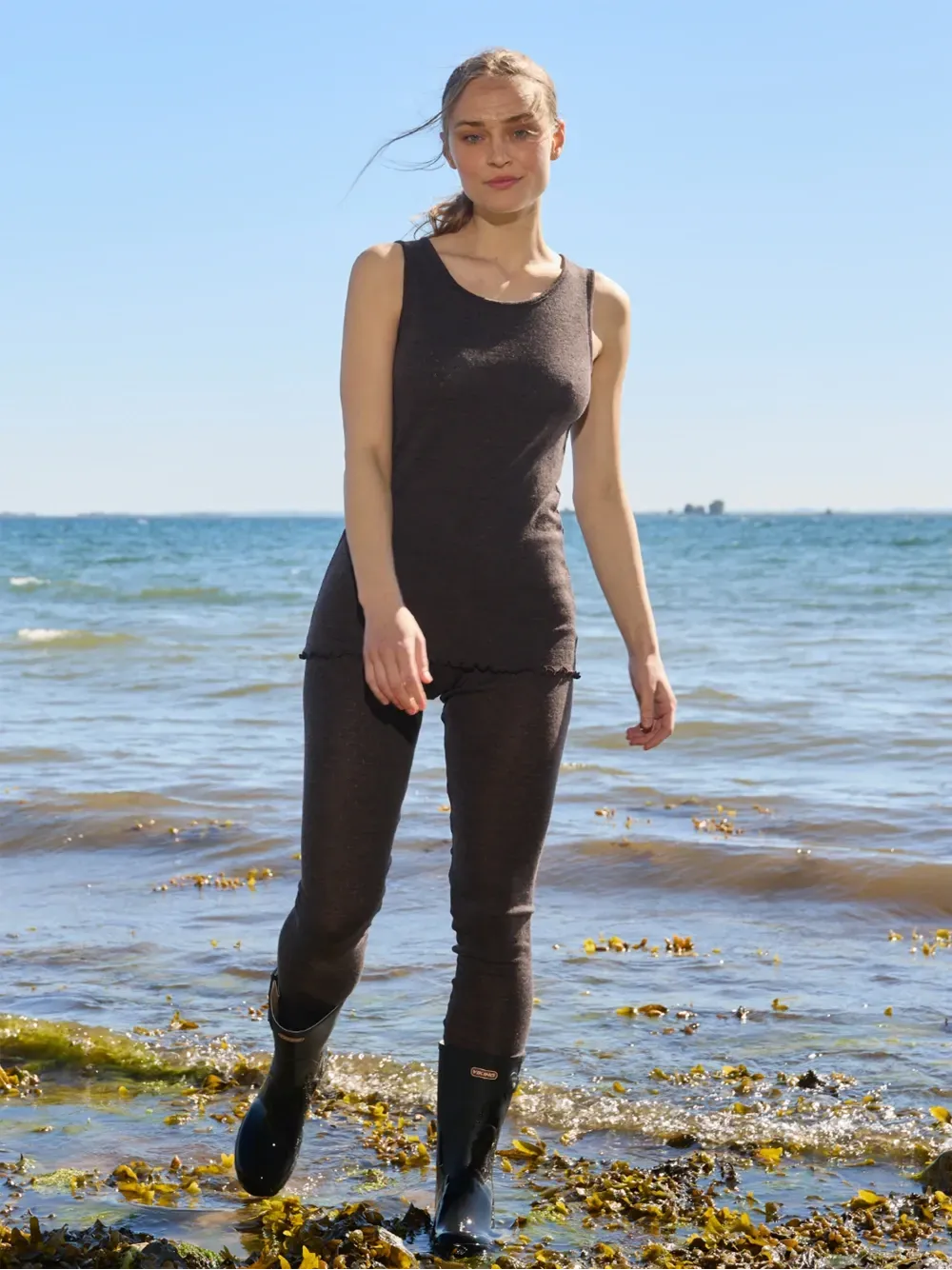 Leggings merino eyelet mocha melange